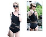 One Shoulder Mesh Splicing One Piece Swimwear - Black