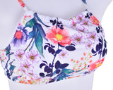 Floral Foliage Print High Neck Halter Bikini Set - White