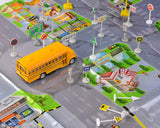 Blue Bird Vision School Bus with Road Signs Accessories Play Rug