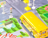 Blue Bird Vision School Bus with Road Signs Accessories Play Rug