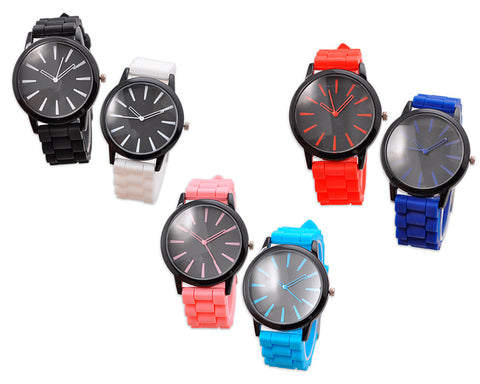 2Pcs Geneva Jelly Silicone Unisex Lover Wrist Watches