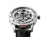 Men's PU Leather Skeleton Mechanical Sport Army Wrist Watch