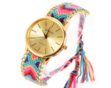 6 Pcs Women Ethnic Knitted Weaved Bracelet Quartz Dial Wrist Watch Set