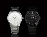 2Pcs CURREN Metallic Stainless Steel Date Round Dial Men Watch - B + W