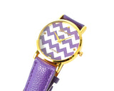 Geneva Women Chevron Style Leather Wrist Watch