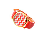 2Pcs Geneva Women Ladies Chevron Style Leather Wrist Watch