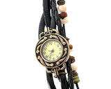 Retro Leaf Women Lady Weave Wrap Leather Bracelet Wrist Watch