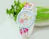 Geneva Nice Flower Silicone Analog Quartz Women Wrist Watch