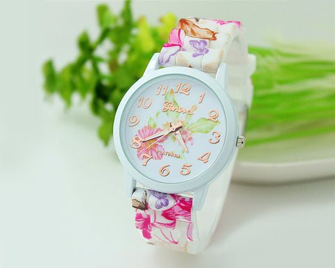2 Pcs Geneva Nice Flower Silicone Analog Quartz Women Wrist Watches