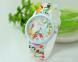 2 Pcs Geneva Nice Flower Silicone Analog Quartz Women Wrist Watches