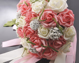 24 Pcs Bridal Wedding Flowers Bouquet - White Pink