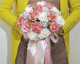 24 Pcs Bridal Wedding Flowers Bouquet - White Pink