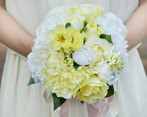 Romantic Silk Flower Wedding Bouquets - White Yellow