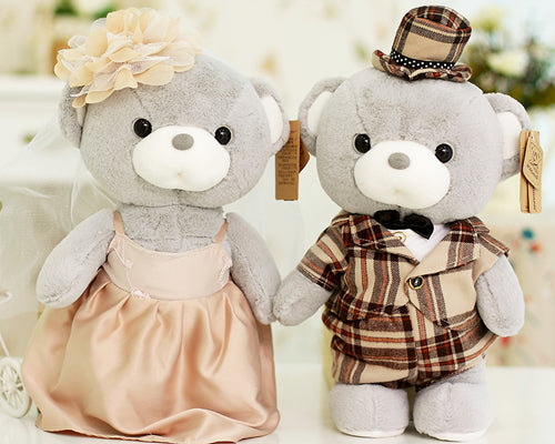 Cute Couple Teddy Bears Wedding Dolls - Tartan