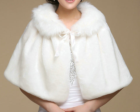 Ribbon White Bridal Faux Fur Wedding Wrap