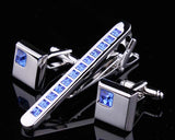 Chic Crystal Cufflinks and Tie Clip Set - Ice Blue